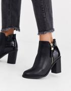 Office Albany Croc Contrast Mid Heeled Side Zip Ankle Boots-black