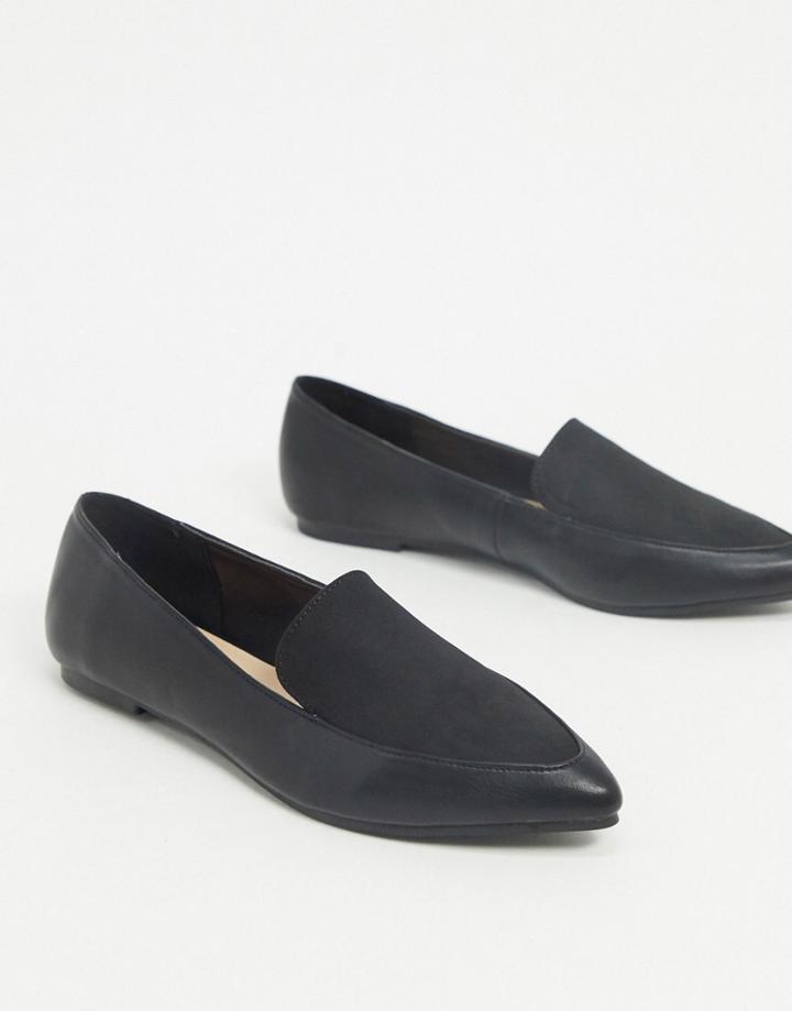 London Rebel Pointed Flat Loafers In Black Mix