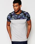 Asos Muscle T-shirt With Floral Yoke And Sleeves In Gray - Gray Marl