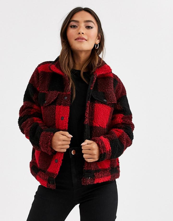 Brave Soul Tedd Borg Plaid Check Jacket-red