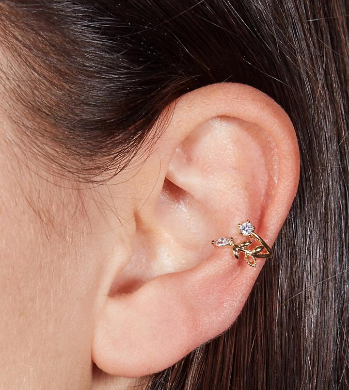 With Bling Dainty Leaf Ear Cuff In 18k Gold Plate