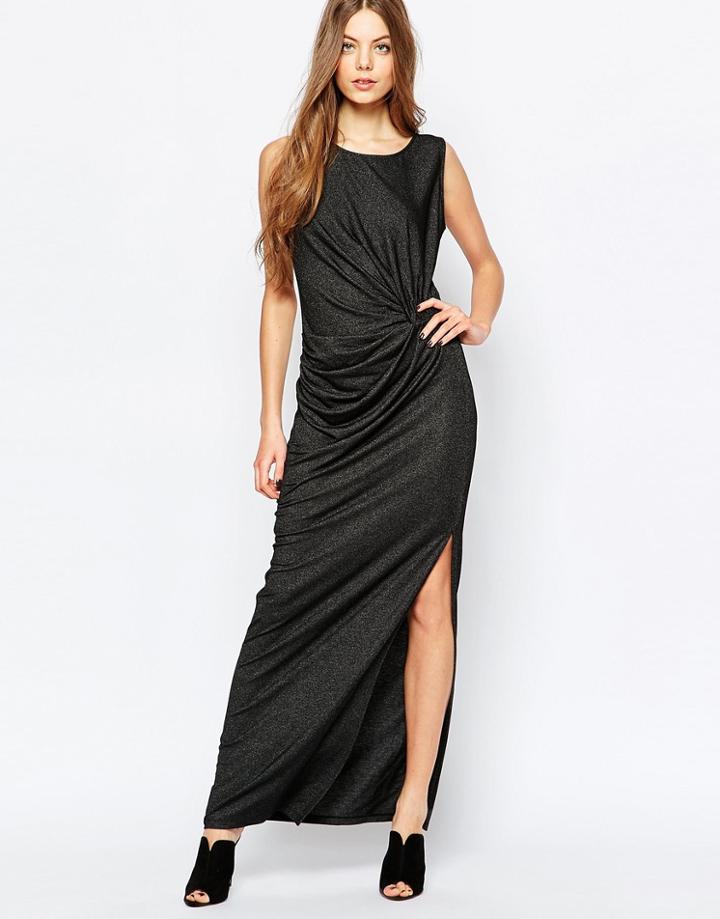 Selected Ganna Maxi Dress In Soft Glitter - Black