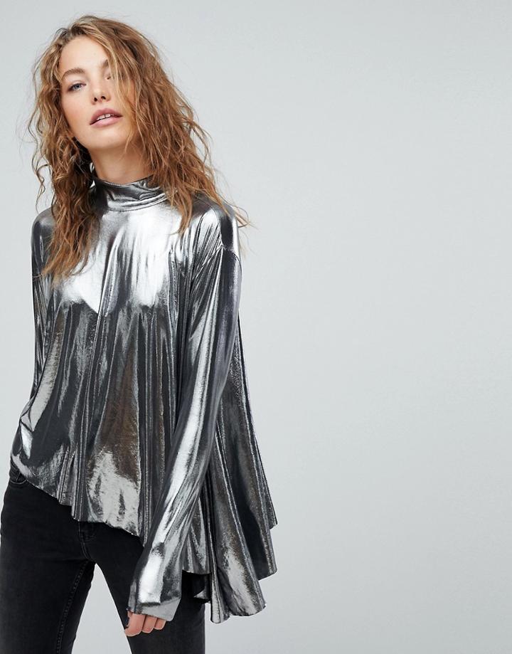 Weekday Metallic Asymmetrical Top - Black