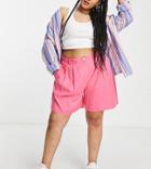 Asos Design Curve Dad Shorts In Bright Pink