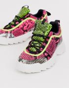 Qupid Neon Snake Print Chunky Sneaker