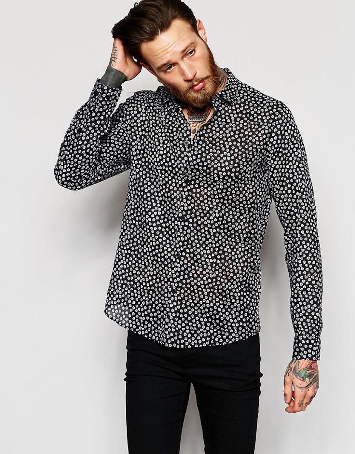Asos Sheer Shirt In Leaf Print In Regular Fit - Black