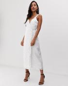 Fashion Union Wrap Midi Dress In Polka Dot-white