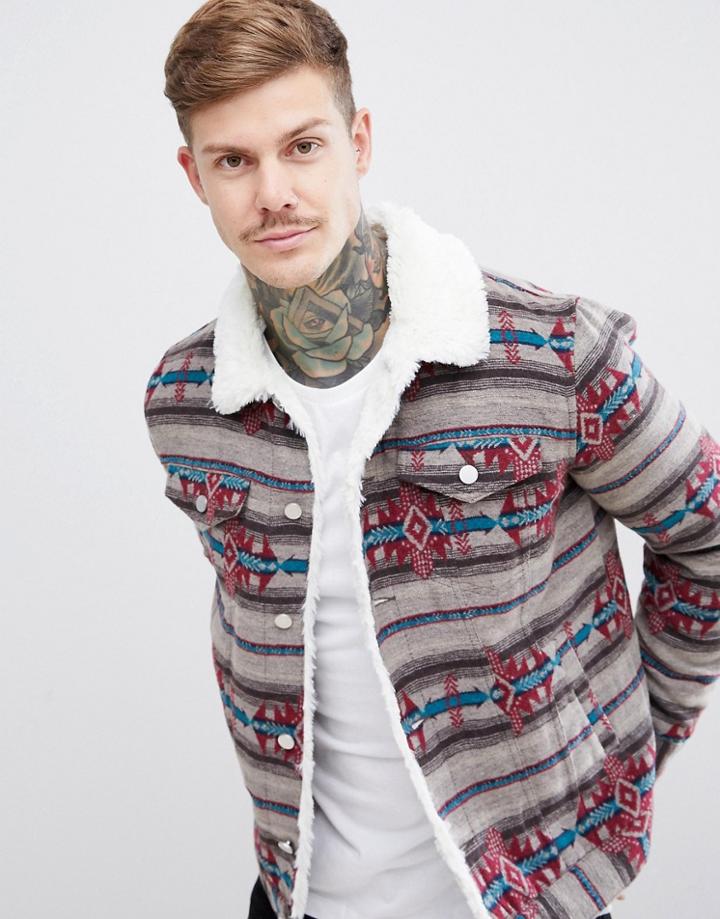 Boohooman Jacket With Geo-tribal Print In Gray - Gray