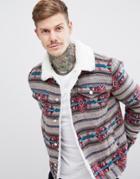Boohooman Jacket With Geo-tribal Print In Gray - Gray