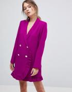 Asos Ruffle Tux Mini Dress With Pearl Buttons - Purple