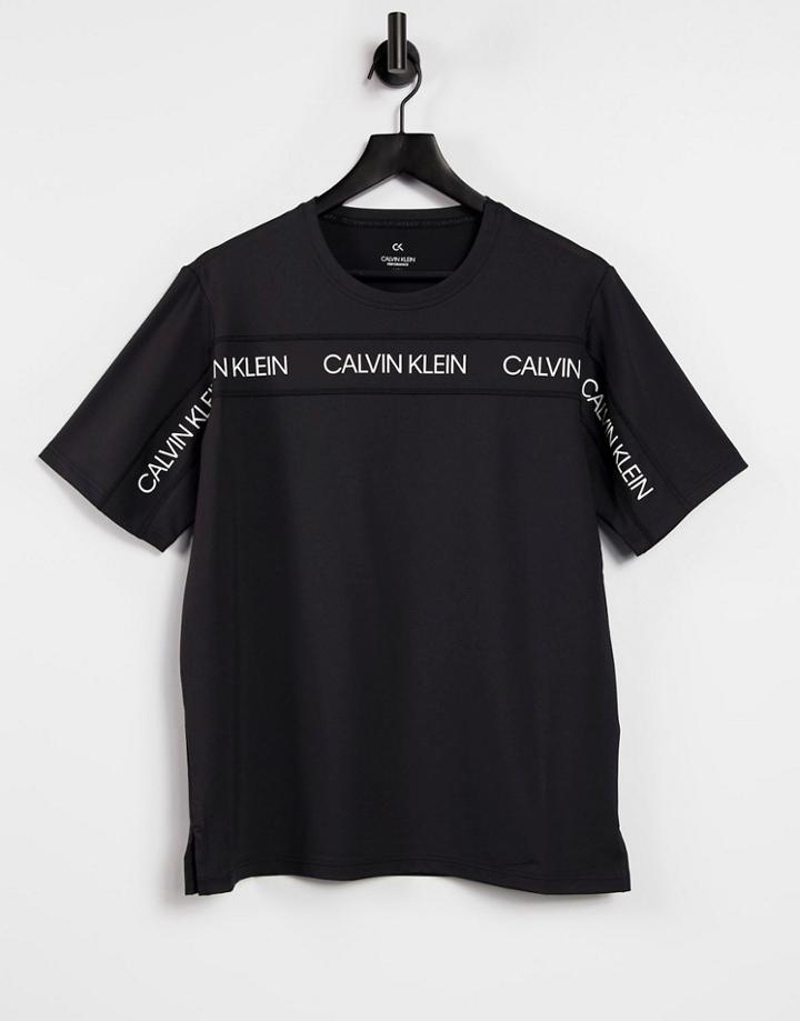 Calvin Klein Performance Cooltouch Logo Taping Detail Running T-shirt In Ck Black