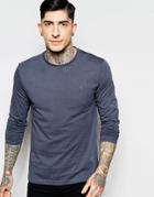 Farah Long Sleeve T-shirt With F Logo In Slim Fit In Tar - Tar