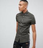 Asos Design Tall Skinny Shirt In Khaki - Green