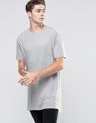 Brave Soul Long Line Plain T-shirt - Gray