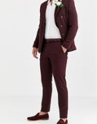 Asos Design Wedding Skinny Suit Pants In Micro Texture In Burgundy-red