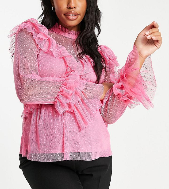 River Island Maternity Ruffle Mesh Blouse In Pink