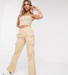 Puma Cargo Wide Leg Pants In Pebble Exclusive To Asos-white