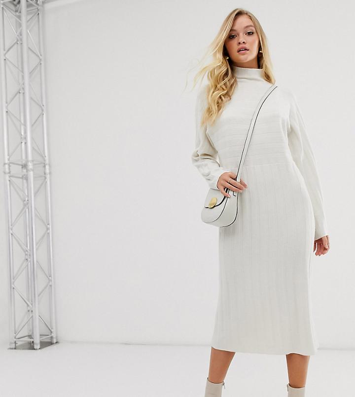 Micha Lounge High Neck Sweater Dress In Wide Rib Knit-cream