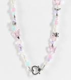 Asos Design Curve Beaded Necklace With Cute Charms And T-bar Heart In Silver Tone-multi