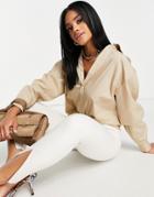 I Saw It First Poplin V Neck Oversized Shirt In Stone-neutral