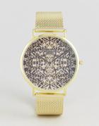 Reclaimed Vintage Inspired Print Mesh Watch In Gold - Gold