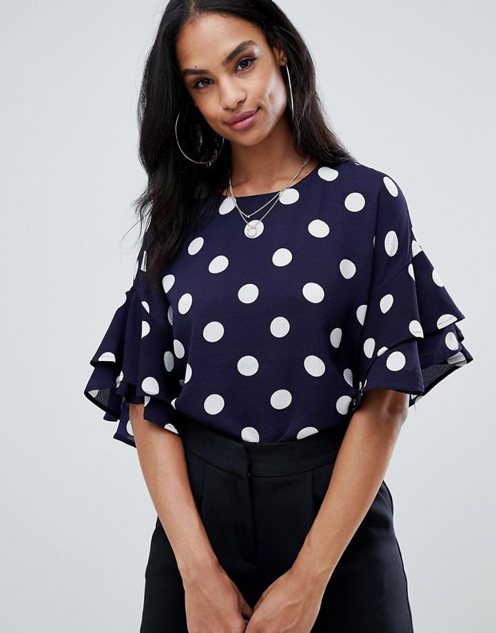 Ax Paris 3/4 Sleeve Polka Dot Top - Navy