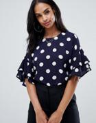Ax Paris 3/4 Sleeve Polka Dot Top - Navy