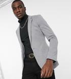 Asos Design Tall Belted Super Skinny Jersey Blazer In Gray-grey