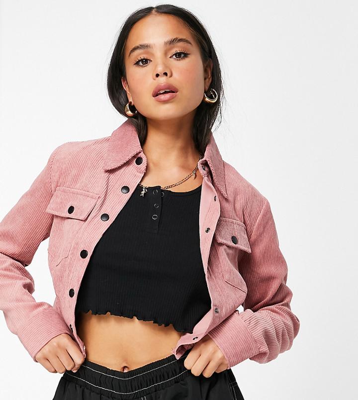 Collusion Boxy Jacket In Pink Cord-orange