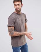 New Look Roll Sleeve T-shirt In Brown - Brown