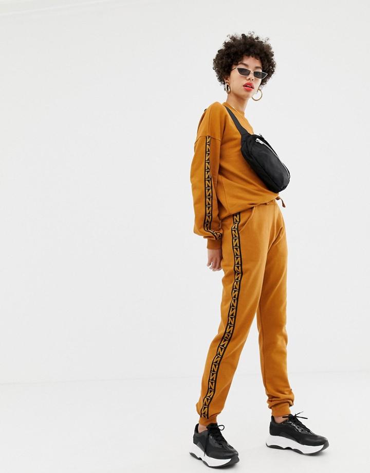 Na-kd Sweatpants With Taped Detail In Brown Two-piece - Brown