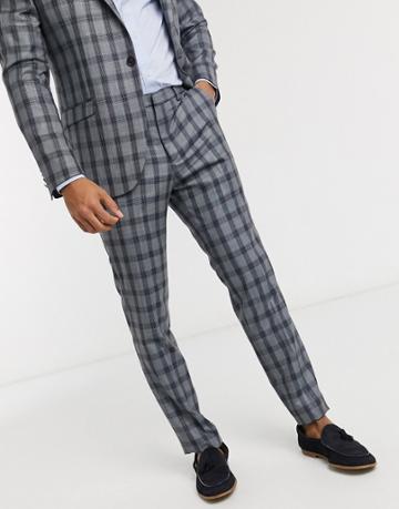 Shelby & Sons Slim Suit Pants In Navy With Black Check
