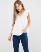Qed London Corduroy Swing Top With Frill Sleeve - Ivory