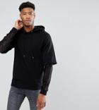 Asos Tall Oversized Hoodie With Double Layer Lace Sleeve - Black