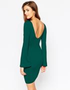 Asos Body-conscious Dress With Flared Sleeve - Green