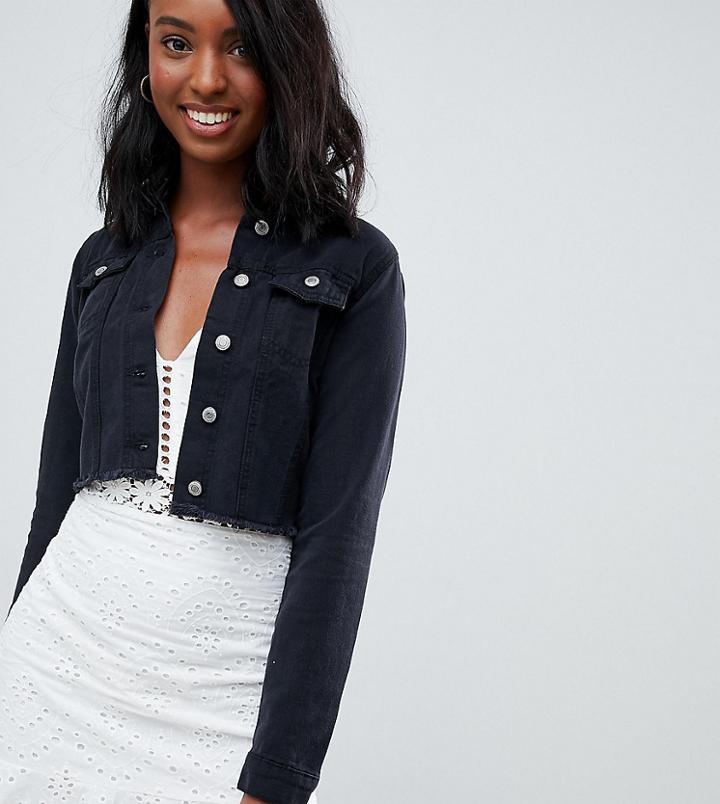 Parisian Tall Cropped Denim Jacket - Black