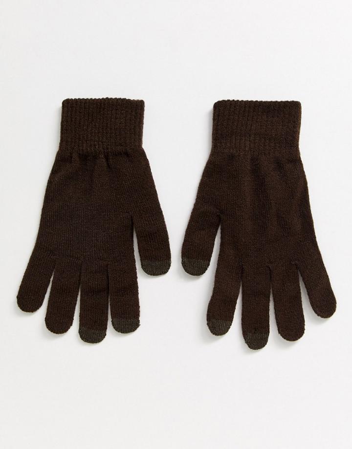 Asos Design Touchscreen Gloves In Dark Brown