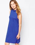 Vila Sleeveless Rollneck Glitter Jersey Body-conscious Dress - Blue Lurex B2