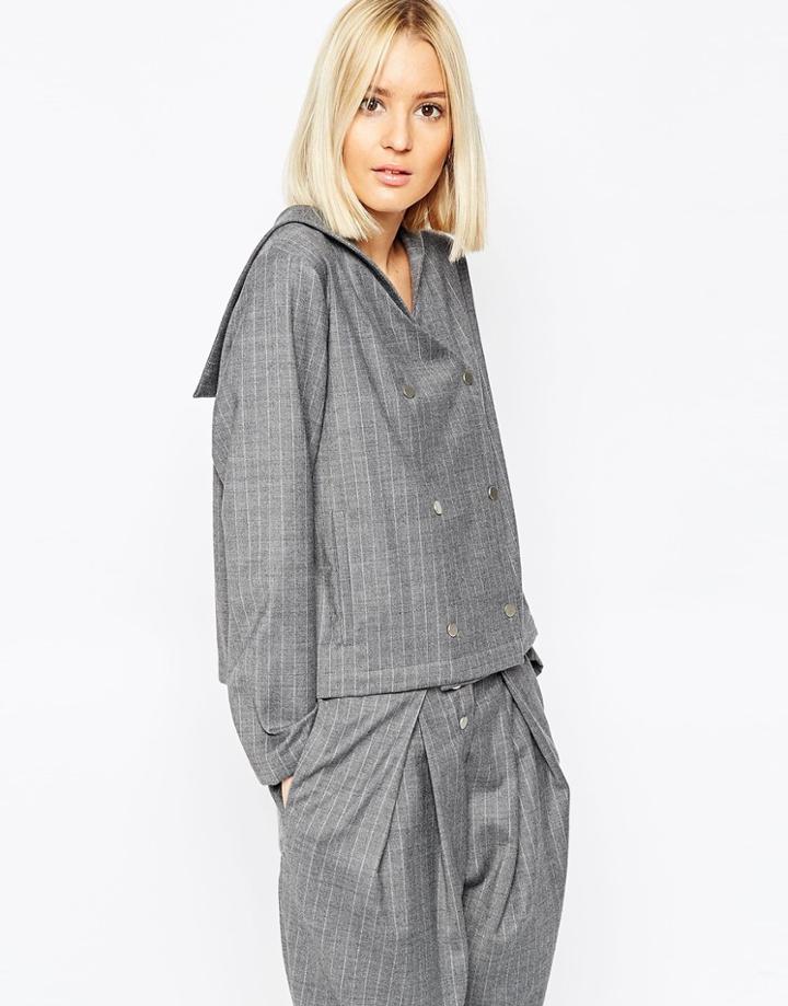 Asos White Sailor Boxy Jacket In Pinstripe - Multi