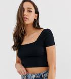 Asos Design Tall Cap Sleeve Square Neck Crop T-shirt In Black