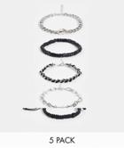 Bershka 5-pack Bracelets In Silver And Black-multi