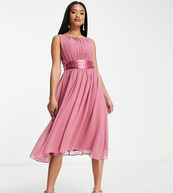 Little Mistress Petite Bridesmaid Midi Skater Dress In Dark Pink