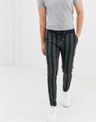 Asos Design Skinny Joggers In Retro Track Fabric With All Over Stripes - Black