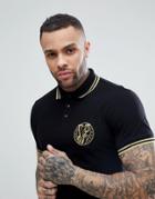 Versace Jeans Polo T-shirt In Black With Embroidered Logo - Black