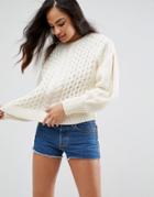 Asos Sweater In Cable With Volume Sleeve - Cream