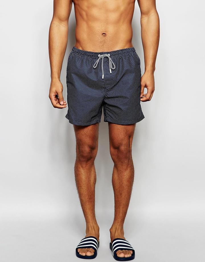 Brave Soul Polka Dot Swim Shorts In Navy - Blue