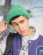 Asos Design Beanie With Deep Turn-up And Fluffy Knit In Green