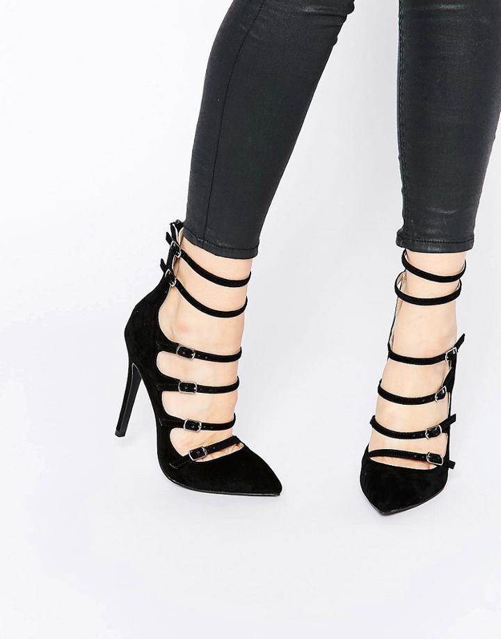 Public Desire Nessy Multi Buckle Heeled Pumps - Black