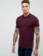 Asos Muscle Pique Polo Shirt With Tipped Collar In Oxblood - Red
