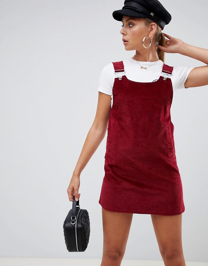 Missguided Cord Pinafore Dress - Red